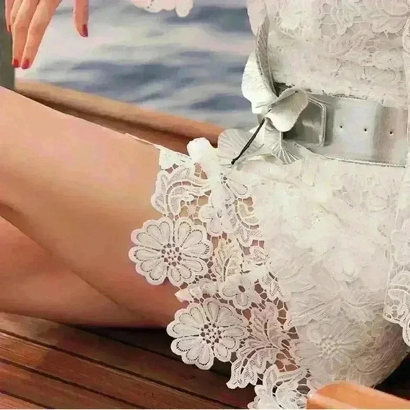 Anne Fontaine Dresses & Skirts - Anne Fontaine Vorel White Semi-sheer Floral Lace Asymmetrical Hem Dress‎ Size 36